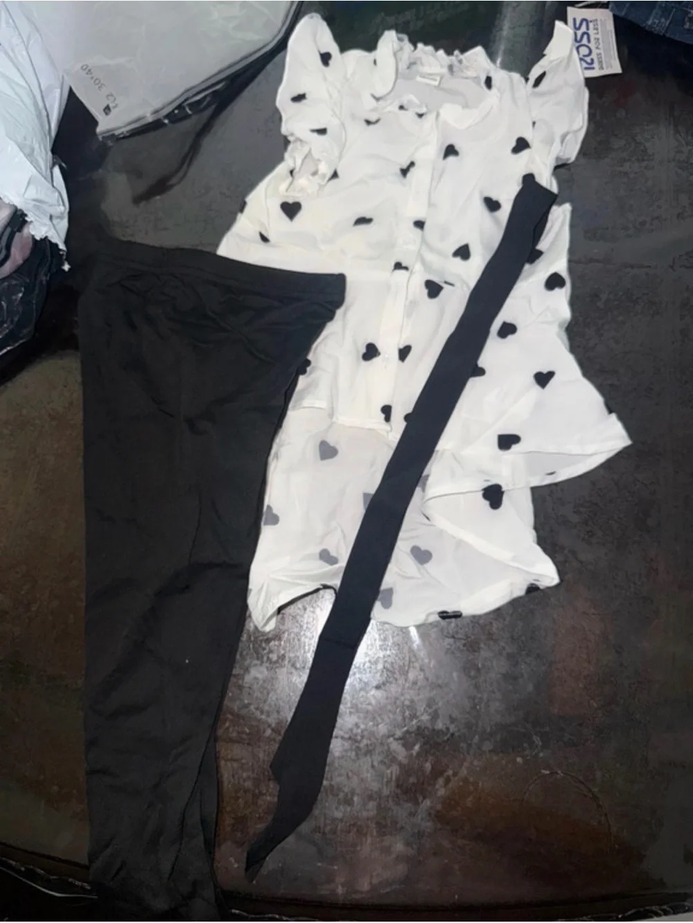 Girls Black Leggings and Heart-Print Top Matching Set